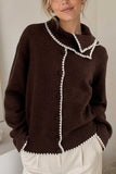 Scallop Trim Mock Neck Button Cardigan