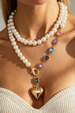 Multi-Strand Pearl Heart Pendant Necklace