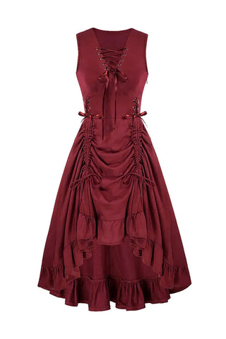 Lace-Up Ruched Sleeveless Casual Dress