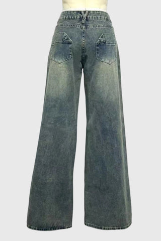 Distressed Wash Wide Leg Jeans