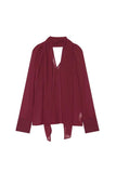 Sheer Tie-Neck V-Neck Long Sleeve Blouse