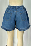 Ruffle-Hem High-Waist Denim Shorts