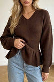 V-Neck Ribbed Peplum Sweater