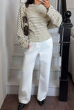 Striped Ribbed Knit Long Sleeve Top