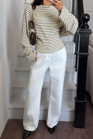 Striped Ribbed Knit Long Sleeve Top