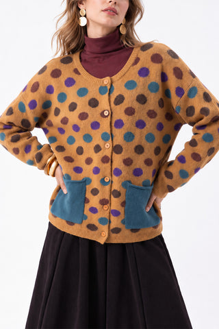 Polka Dot Knit Button-Front Coat