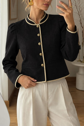 Contrast Trim Mock Neck Cropped Jacket