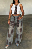 Rose Graphic Barrel Leg Jeans