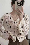 Crochet Polka Dot V-Neck Cardigan