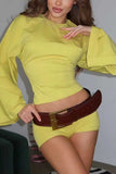 Long Sleeve Bell Sleeve Crew Neck Crop Top