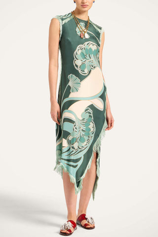 Fringe-Trim Floral Shift Dress