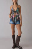 Floral Halter Tie-Front Tank