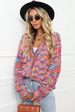 Multicolor Knit V-Neck Button Cardigan