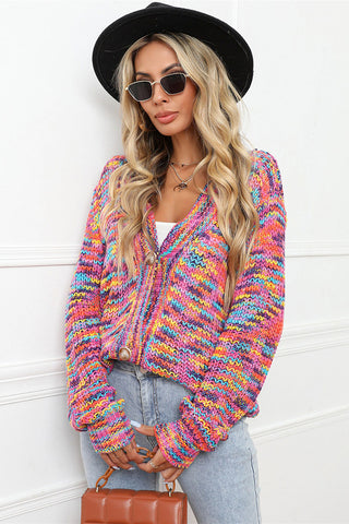 Multicolor Knit V-Neck Button Cardigan