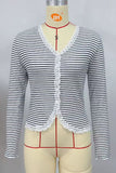Striped Lace Trim V-Neck Blouse