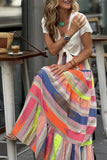 Tiered Multi-Color Striped Maxi Skirt