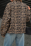 Leopard Print Button-Front Long Sleeve Jacket
