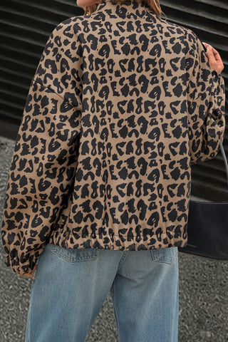 Leopard Print Button-Front Long Sleeve Jacket