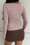 Striped Long Sleeve Crew Neck Blouse