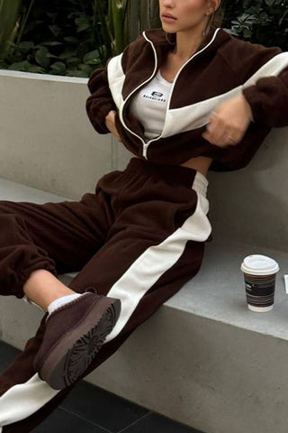 Colorblock Zip-Up Hoodie and Pants Activewear Set