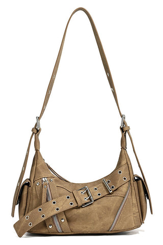 Buckle Strap Zipper Detail Shoulder Bag