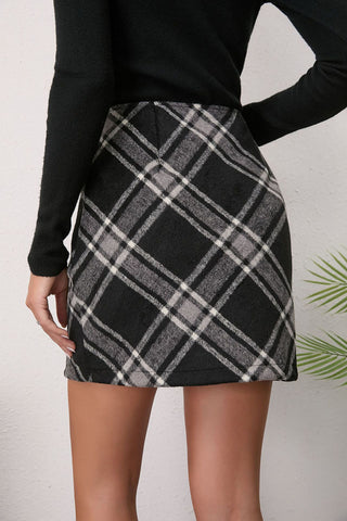 Plaid High-Waist Bodycon Midi Skirt