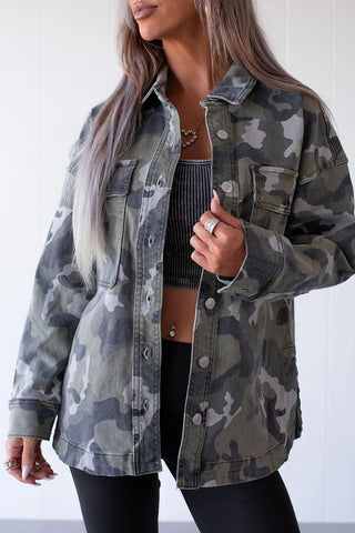 Camouflage Print Button-Front Jacket