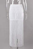Fringe Hem High-Waist Midi Skirt