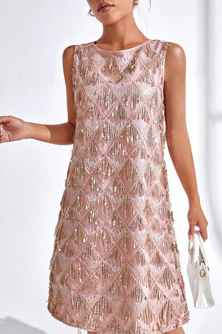 Sequin Fringe Sleeveless Shift Casual Dress