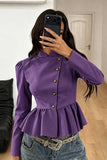 Mock Neck Puff Sleeve Peplum Blazer