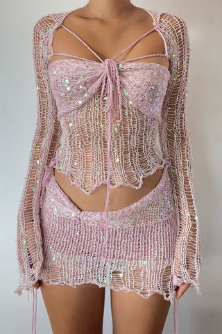 Strappy Crochet Skirt Set