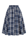 Plaid High-Waist Button Midi Skirt