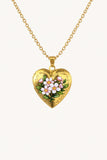 Floral Enamel Heart Locket Necklace