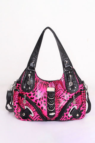 Animal Print Hobo Bag with Hardware