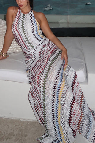 Striped Halter Maxi Dress