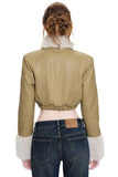 Faux Fur Trim Double-Breasted Crop Jacket