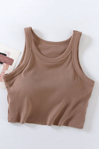 Built-in Cup Round Neck Sleeveless Crop Tank