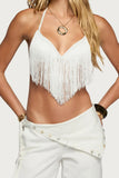Fringe Halter Backless Top