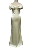 Ruched Off-Shoulder Satin Maxi Evening Dress