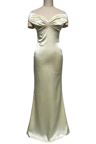 Ruched Off-Shoulder Satin Maxi Evening Dress