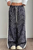 Leopard Print Side Stripe Drawstring Casual Pants