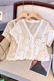 Crochet V-Neck Short Sleeve Blouse