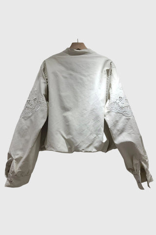 Embroidered Lace Mock Neck Puff Sleeve Jacket