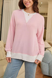 Textured V-Neck Color Block Sweatshirt