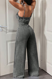 Strap-Detail Button-Front Jumpsuit