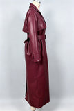 Belted Notched Collar Long Sleeve Coat
