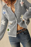 Floral Applique Button-Front Knit Cardigan