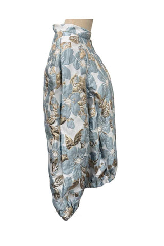 Floral Quilted Puff Sleeve Zip-Up Jacket