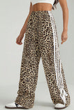 Leopard Print Side Stripe Wide Leg Pants