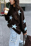 Star Pattern Crew Neck Knit Sweater